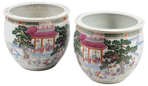 (2) CHINESE FAMILLE ROSE PORCELAIN FISH BOWLS