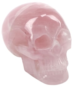 LARGE ROSE QUARTZ MODEL OF A HUMAN SKULL
