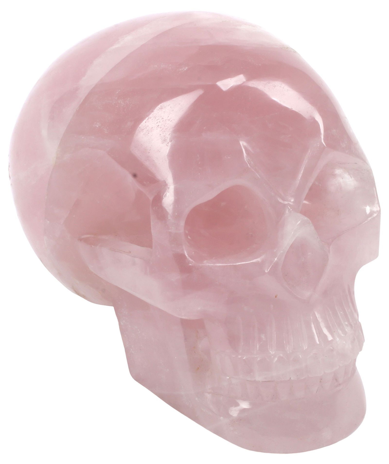 LARGE ROSE QUARTZ MODEL OF A HUMAN SKULL (1 of 4)