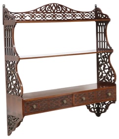 GEORGE III CHIPPENDALE MAHOGANY FRETWORK HANGING SHELVES
