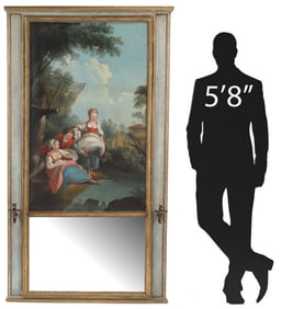 FRENCH LOUIS XVI STYLE PARCEL-GILT & PAINTED TRUMEAU MIRROR