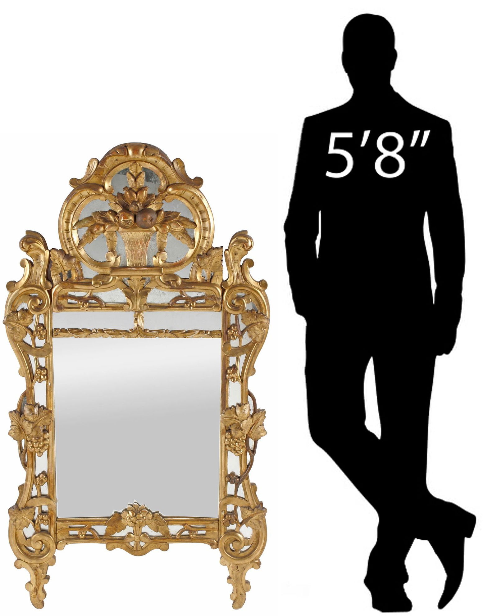 FRENCH LOUIS XV STYLE GILT GRAPE VINE CUSHION MIRROR, 51"H (1 of 6)