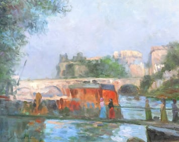 FRENCH SCHOOL PAINTING BRIDGE OVER THE RIVER SEINE, PARIS