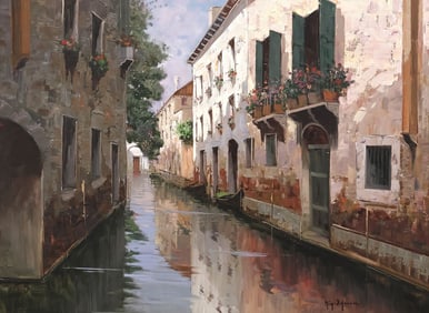 NINO D'AMORE (B.1946) OIL PAINTING VENETIAN CANAL, 23" X 31"