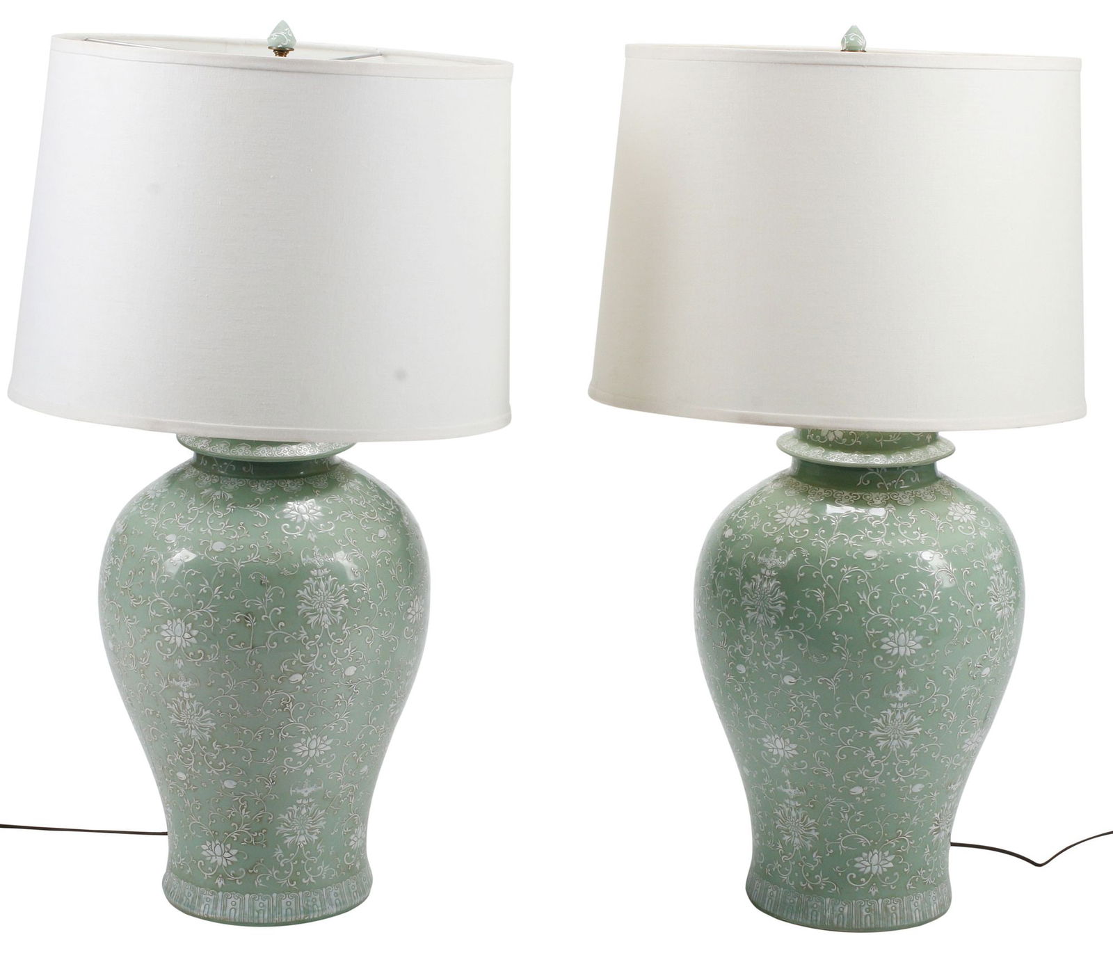 (2) CHINESE CELADON-GLAZED PORCELAIN JARS CONVERTED TO TABLE LAMPS, 40"H (1 of 4)
