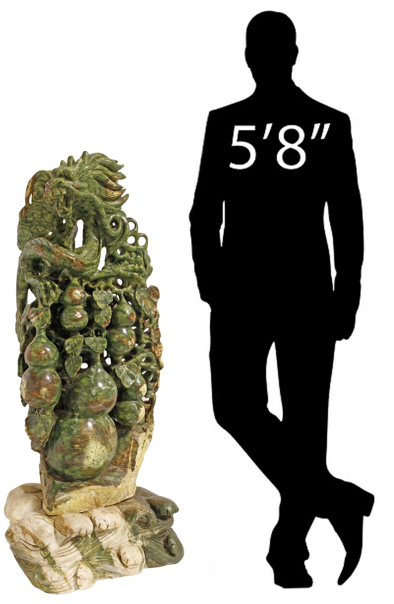 LARGE CHINESE CARVED GREEN HARDSTONE DRAGON FIGURE, 49"H (1 of 5)