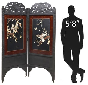 JAPANESE LACQUERED & INLAID EAGLES 2-PANEL FLOOR SCREEN, 71.5"H