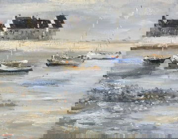 DECORATIVE FRAMED OIL PAINTING OF THE BRETON COAST