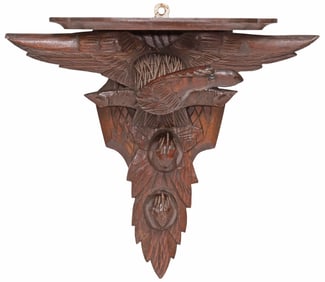 BLACK FOREST CARVED OAK FIGURAL EAGLE WALL BRACKET