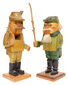 (2) GERMAN BLACK FOREST HAND-CARVED WOOD FIGURAL NUTCRACKERS