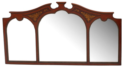 LARGE MARQUETRY TRIPLE PLATE OVERMANTEL MIRROR