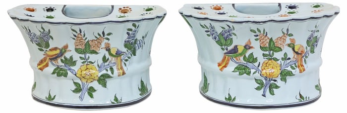 (2) FRENCH FAIENCE BOUGH POTS / WALL-MOUNTED FLOWER VASES