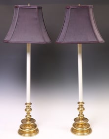 (2) LARGE BRASS CANDLESTICK-FORM TABLE LAMPS, 33.5"H
