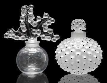 (2) FRENCH LALIQUE CRYSTAL 'CACTUS' & 'CLAIRFONTAINE' PERFUME BOTTLES