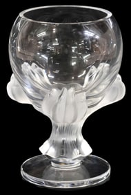 FRENCH LALIQUE ART CRYSTAL 'BAGHEERA' CAT PAW VASE