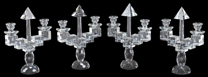 (4) CUT CRYSTAL GEOMETRIC 2-LIGHT CANDELABRA