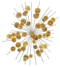 BRUTALIST CURTIS JERE STYLE BRASS SUNBURST WALL SCULPTURE