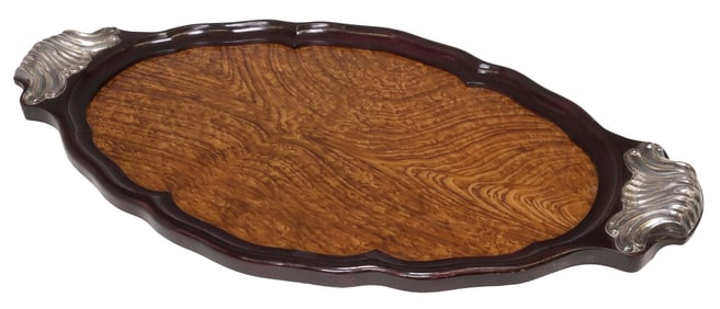 ART DECO BURLWOOD & SILVERPLATE SERVING TRAY