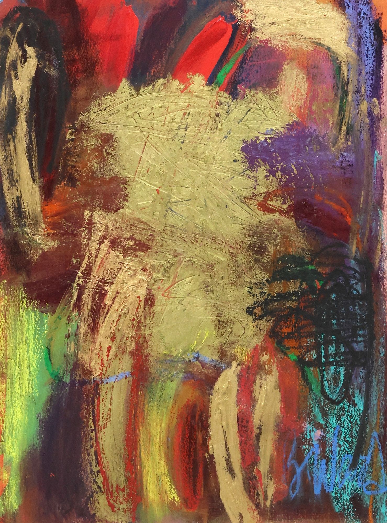 BETTIE WARD (B.1947) MIXED MEDIA PAINTING, ABSTRACT COMPOSITION, 30" X 23" (1 of 5)