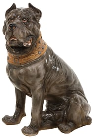 LIFE-SIZE CAST CERAMIC FIGURE, SEATED NEAPOLITAN MASTIFF, 33.5"H