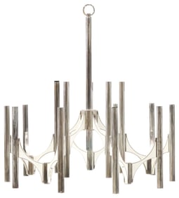 GAETANO SCIOLARI (ATTRIB.) CHROMED METAL 14-LT 'SNOWFLAKE' CHANDELIER