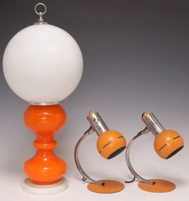(3) ITALIAN MID-CENTURY MODERN SPACE AGE GLASS & METAL TABLE LAMPS