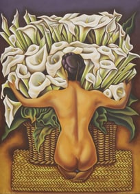AFTER DIEGO RIVERA (MX, D.1957) OIL PAINTING, 'NUDE WITH CALLA LILIES'