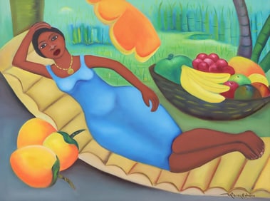 FRITZNER ALPHONSE (1938-2006) HAITIAN WOMAN RECLINED, 30" X 40"