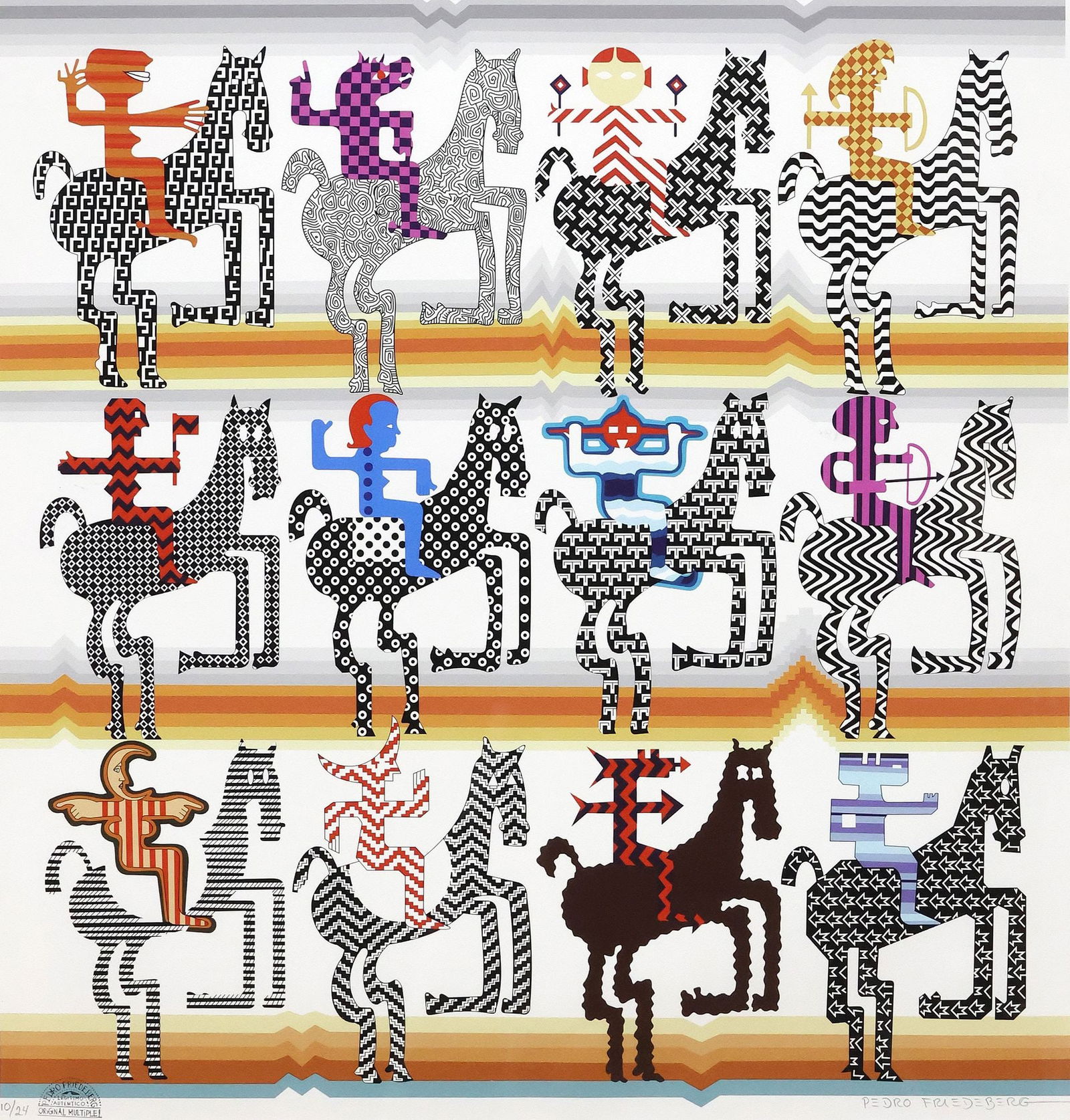 PEDRO FRIEDEBERG (MEXICO, B.1936) SERIGRAPH PRINT, 'AMAZONAS': Framed silkscreen print in colors on paper, "Amazonas," pencil signed lower right Pedro Friedeberg (Mexican, b.1936), numbered 10/ 24, lower left with artist's ink stamp, sight: approx 2