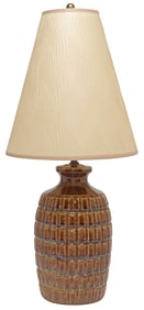 MID-CENTURY MODERN BROWN CERAMIC GRENADE-FORM 1-LT TABLE LAMP