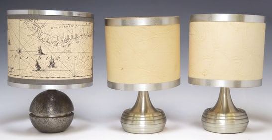 (3) VINTAGE ITALIAN METAL 1-LIGHT TABLE LAMPS WITH DRUM SHADES