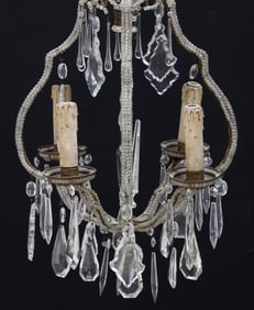 ITALIAN GILT-METAL & CRYSTAL BEADED 5-LT CHANDELIER