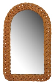 ITALIAN WOVEN RATTAN ARCHED WALL MIRROR