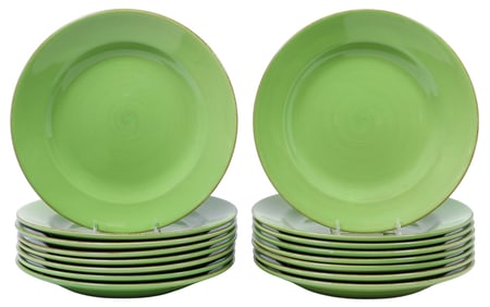 (16)  LARGE TAG GREEN-GLAZED CERAMIC DINNER PLATE CHARGERS