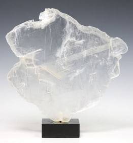 GEOLOGICAL WINDOWPANE SELENITE SPECIMEN ON MARBLE BASE