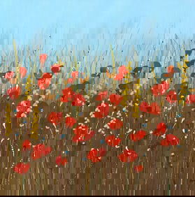 DANIELLE HAFOD (B.1979) DECORATIVE ACRYLIC PAINTING, POPPIES
