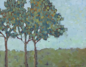 LAURA JACOBSON (20TH C.) LANDSCAPE PAINTING, 'THREE LITTLE TREES'