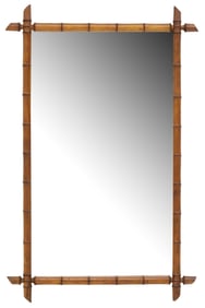 FRENCH TURNED WOOD FAUX BAMBOO MIRROR, 50" X 33"