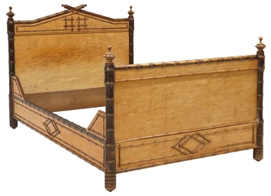 FRENCH BIRD'S EYE MAPLE & FAUX BAMBOO TURNED BED