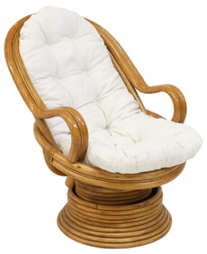 UPHOLSTERED BAMBOO & RATTAN LOUNGE CHAIR