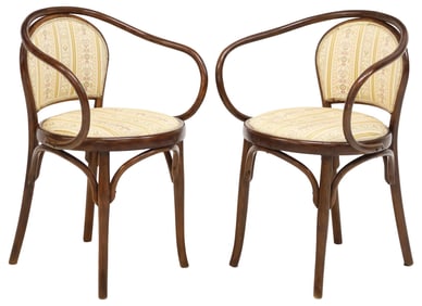 (2) MANNER OF THONET BENTWOOD & UPHOLSTERED ARMCHAIRS