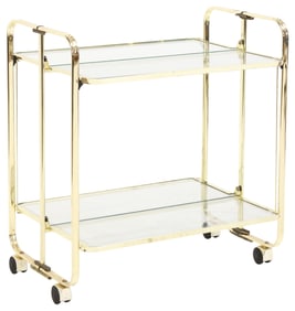 ITALIAN MODERN TWO-TIER GILT-METAL & GLASS SERVICE CART
