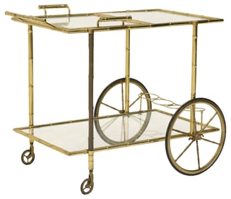 FRENCH BRASS & GLASS 2-TIER TRAY-TOP BAR CART / SERVICE TROLLEY