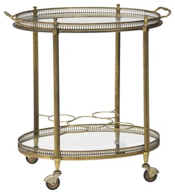 ITALIAN GILT-METAL & GLASS TRAY-TOP BAR CART/ SERVICE TROLLEY