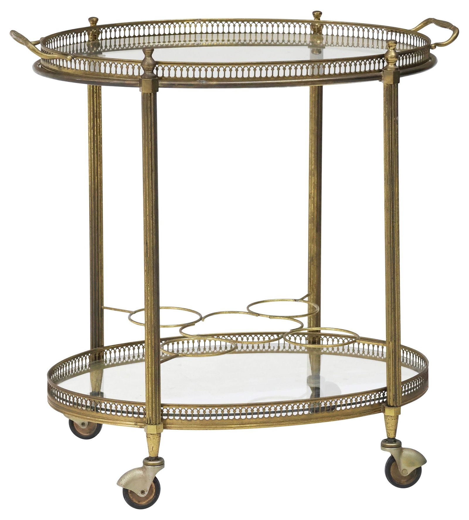 ITALIAN GILT-METAL & GLASS TRAY-TOP BAR CART/ SERVICE TROLLEY (1 of 4)