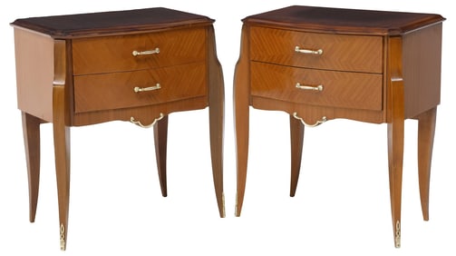 (2) ITALIAN MID-CENTURY MODERN MATCHED VENEER NIGHTSTANDS
