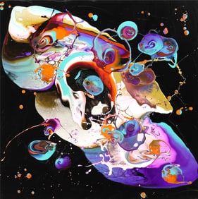 PETRONELLA GREER (B.1945) PAINTING 'MEETING IN THE MIDDLE,' 36" X 36"