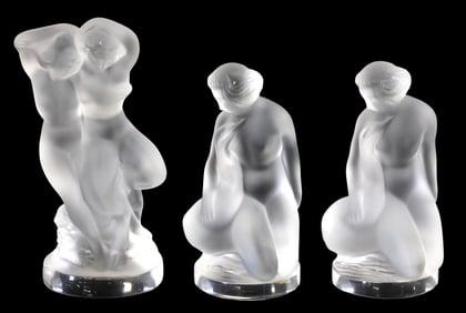 (3) FRENCH LALIQUE ART CRYSTAL FIGURAL GROUPS, 'LE FAUNE' & 'LEDA AND THE SWAN'