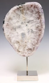 GEOLOGICAL AGATE SPECIMEN ON POLISHED NICKEL BASE