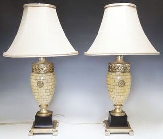 (2) CONTEMPORARY UTTERMOST FAUX TILED BONE TABLE LAMPS